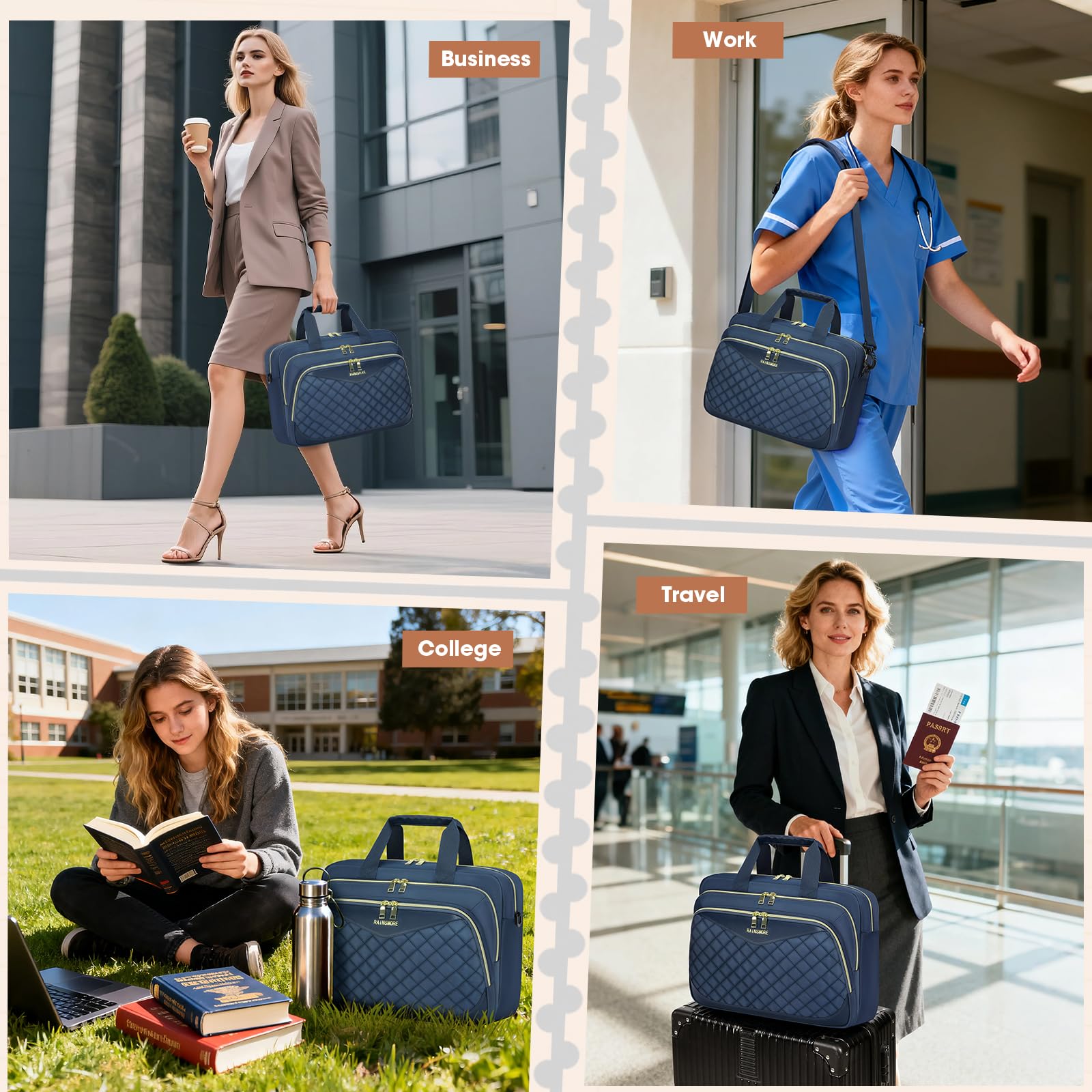 RAINSMORE Maletín grande para laptop de 15.6 pulgadas para mujer, bolsa de trabajo, mensajero