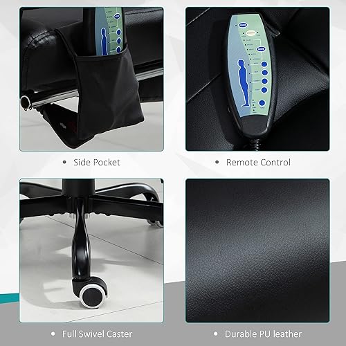 Miniatura 6 de Vinsetto - Silla de oficina con masaje de espalda alta, función de calefacción de vibración de 7 puntos, respaldo reclinable y altura ajustable