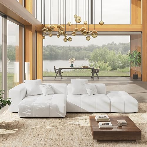 Miniatura 29 de WJShome Sofás seccionales de 144 pulgadas para sala de estar, sofá modular en forma de L, 3 plazas con otomana, asiento profundo de lino con sofás