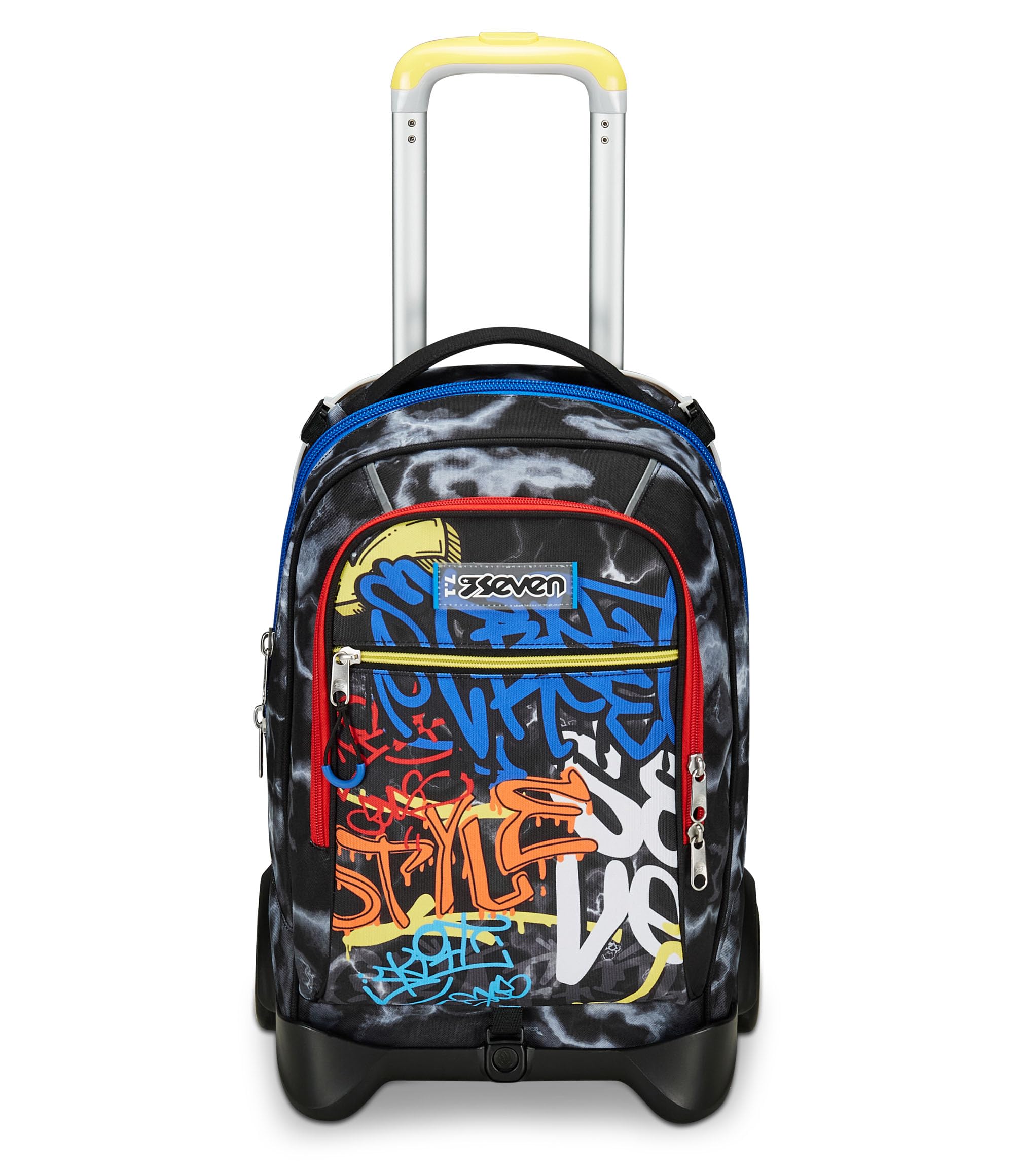 Seven Trolley Scuola Jack 2 Ruote, Nero Giallo, Mark On Boy, 3 in 1, Triplo Uso, Zaino Con Carrello Sganciabile, Tasca Porta Borraccia e Crossover System, Zaino Scuola Viaggio, Bambino Ragazzo
