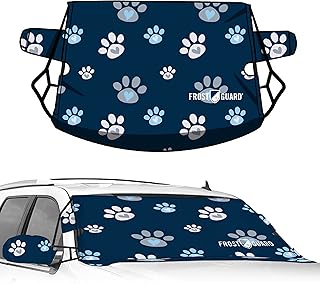FrostGuard Vortex | Full-Coverage Car Windshield Cover for Ice and Snow, XL Size (Puppy Paws) - Wiper Blade + Side Mirror Covers - Fit-Fast Straps, Security Panels + Storage Pouch - for Trucks, SUVs