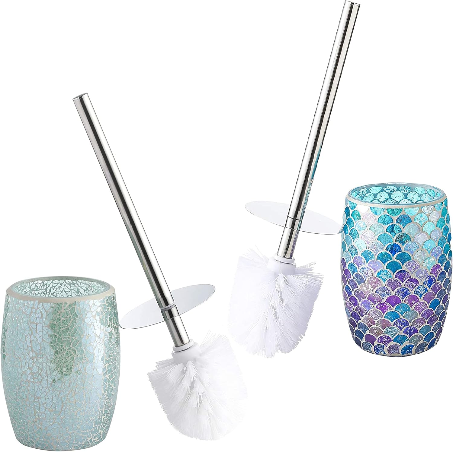 Bathroom Accessories Toilet Brush Set - Blue Toilet Bowl Brush and Holder (Mermaid) & Toilet Brush Set | Toilet Bowl Brush and Holder | Bathroom Accessory Set | Teal Mosaic Toilet Bowl Cleaner (Teal)