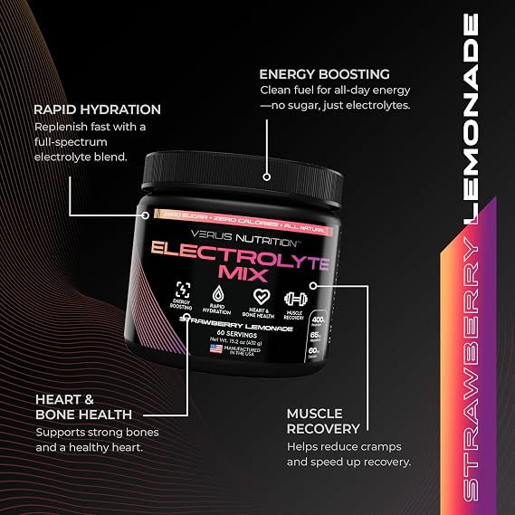 Electrolytes Powder No Sugar- Zero Calorie Hydration Powder | Sugar Free Electrolytes for Fasting, Keto & Vegan | Natural Ingredients Electrolyte Mix, 60 Servings