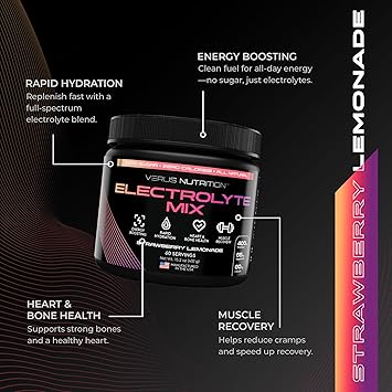 Electrolytes Powder No Sugar- Zero Calorie Hydration Powder | Sugar Free Electrolytes for Fasting, Keto & Vegan | Natural Ingredients Electrolyte Mix, 60 Servings