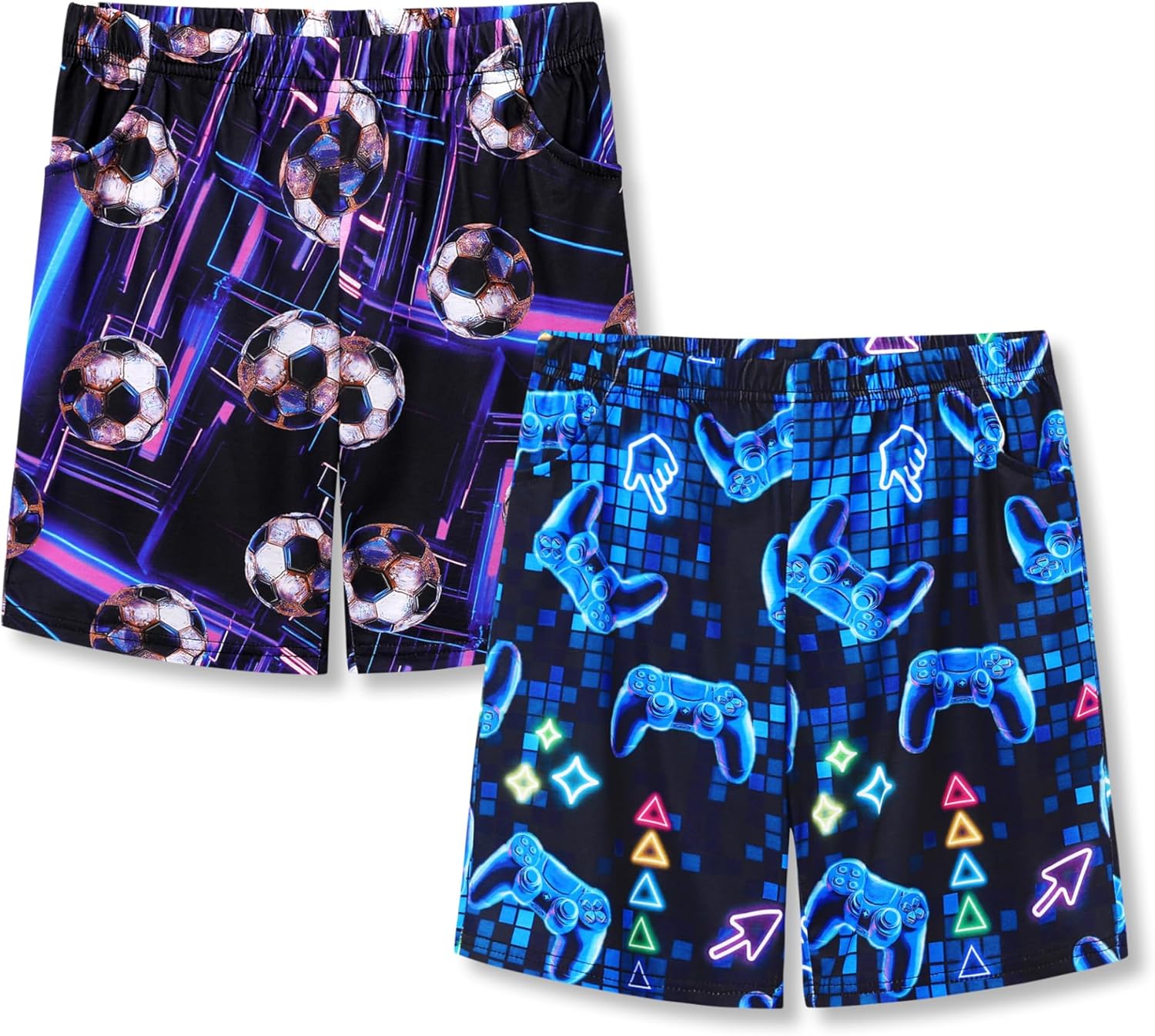 Tebbis Boys Pajama Shorts - 2 Pack Summer Lounge Bottoms with Pockets, Soft Kids&Teen Loungewear Size 6-18