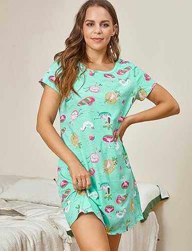 Miniatura 2 de PNAEONG - Camisón de algodón para mujer, de manga corta y con estampado, ropa de dormir informal