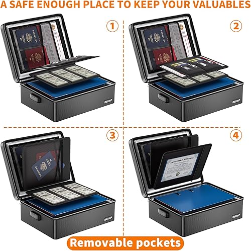 Miniatura 112 de ENGPOW Bolsa de documentos ignífuga de 5200°F con cerradura, caja ignífuga con aislamiento térmico mejorado, organizador de archivos de 8 capas