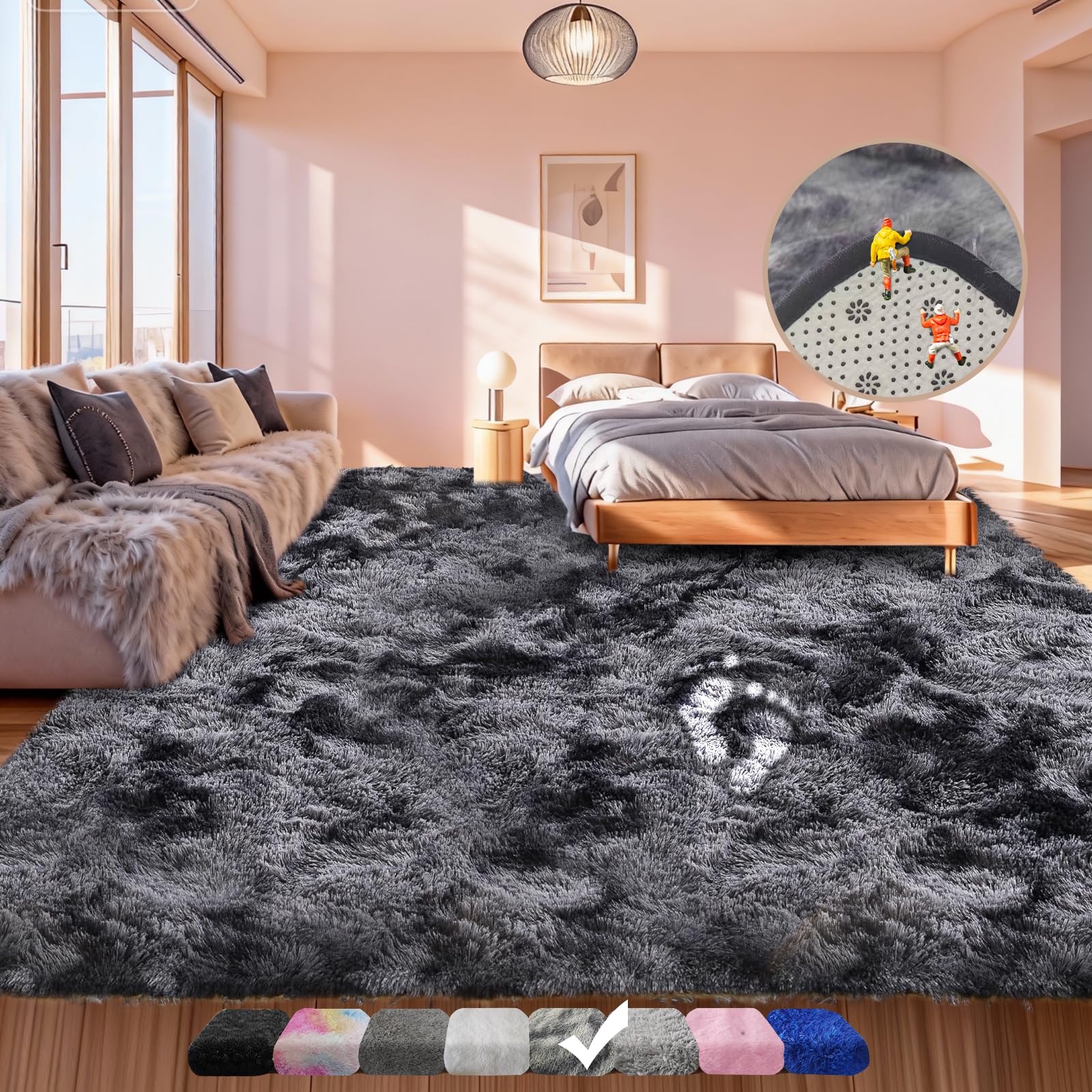 Large Shag Area Rugs 5x7 Feet, Tie-Dyed Plush Fuzzy Rug for Living Room, Ultra Soft Fluffy Furry Rugs for Bedroom, Indoor Big Carpet Nursery Rugs for