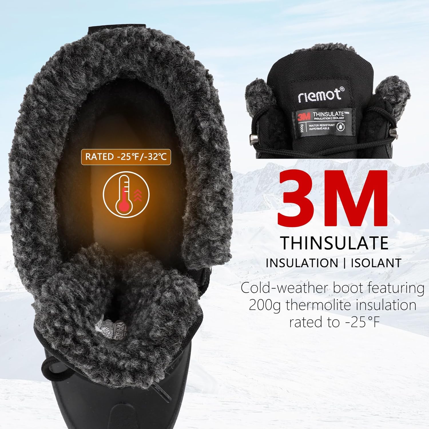 riemot Women's Men's Winter Snow Boots Waterproof Outdoor Boot Comfortable Anti-slip Warm Fur Collar Shoe for Hiking Walking Camping Lace-up Shoes US 5-14 - Image 3