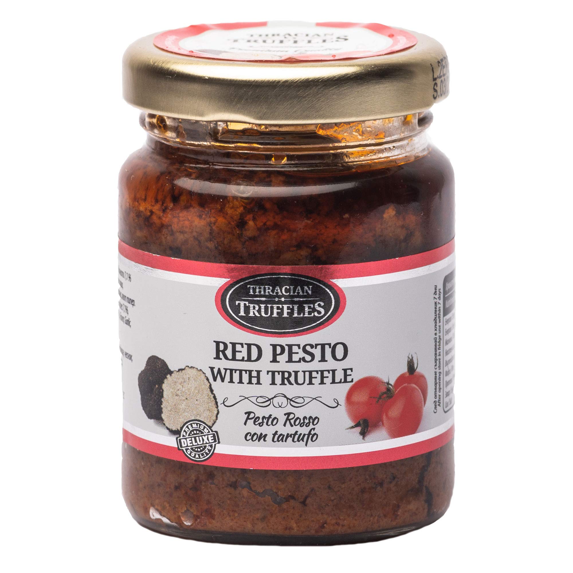 Red pesto sauce with Black truffle, Chilli pepper, Sun-dried tomatoes, Gourmet Pesto with truffle, Traditional Italian Taste in a Creamy Pasta Sauce with Olive Oil, Pesto Rosso con Tartufo (1 x 80g)