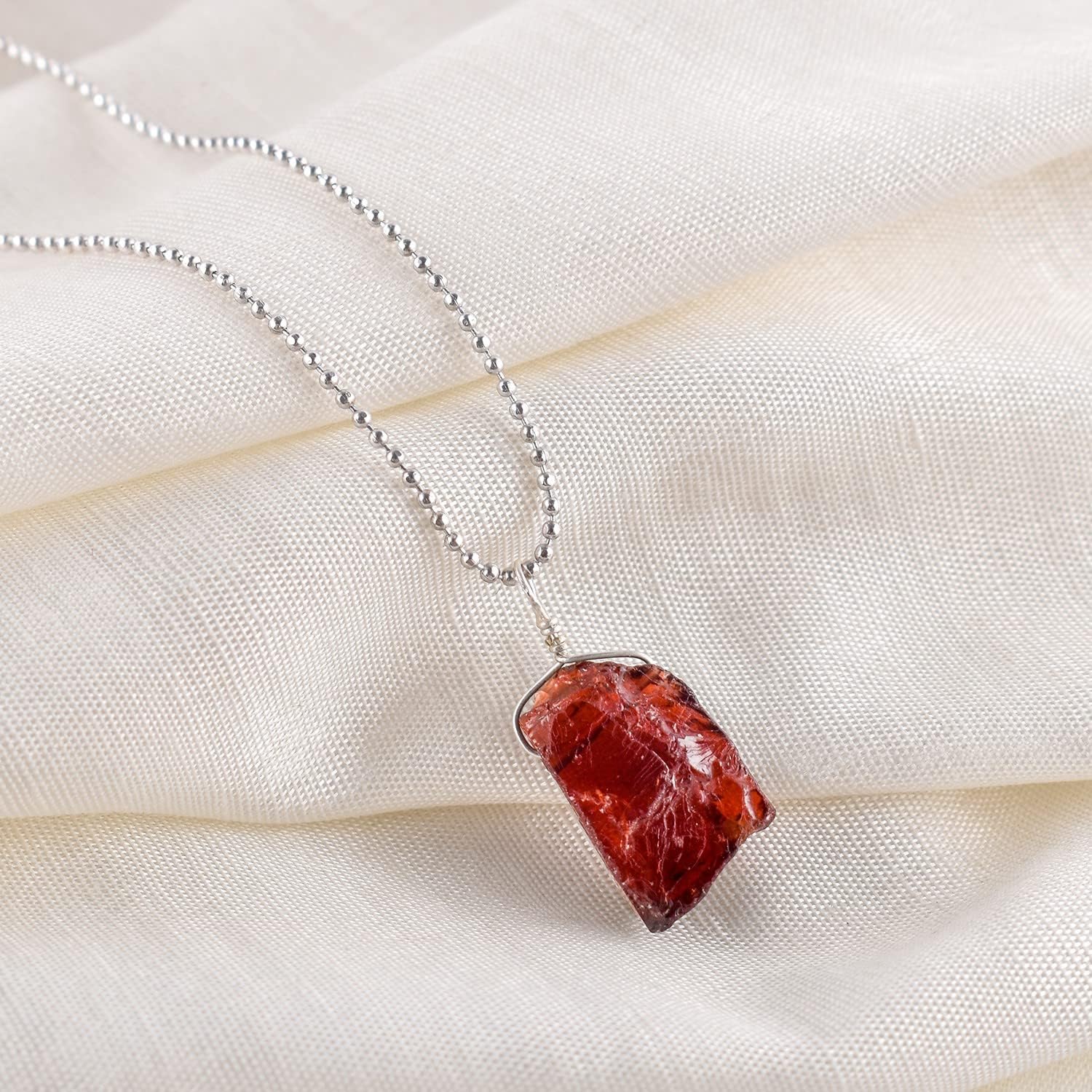 Natural Raw Garnet Gemstones Pendant Necklace, Rough Stones, Chakra Healing Crystals, Silver Plated, January Birthstone, Handmade, Fashion, Women Jewelry, Valentine Gift, Size 18" - Image 2