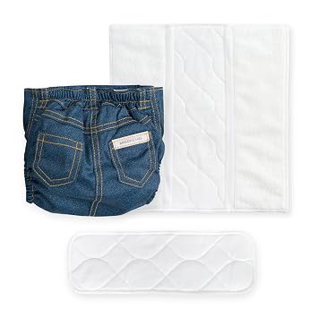 Amazing Baby Hybrid Cloth Diaper Cover with Pocket-Sling, Med, Sz 3 12-25 lbs, Use Boosties Disposable or Reusable Inserts, Blue Jean, SmartNappy Set includes Cover + Tri-fold Insert + Booster Pad