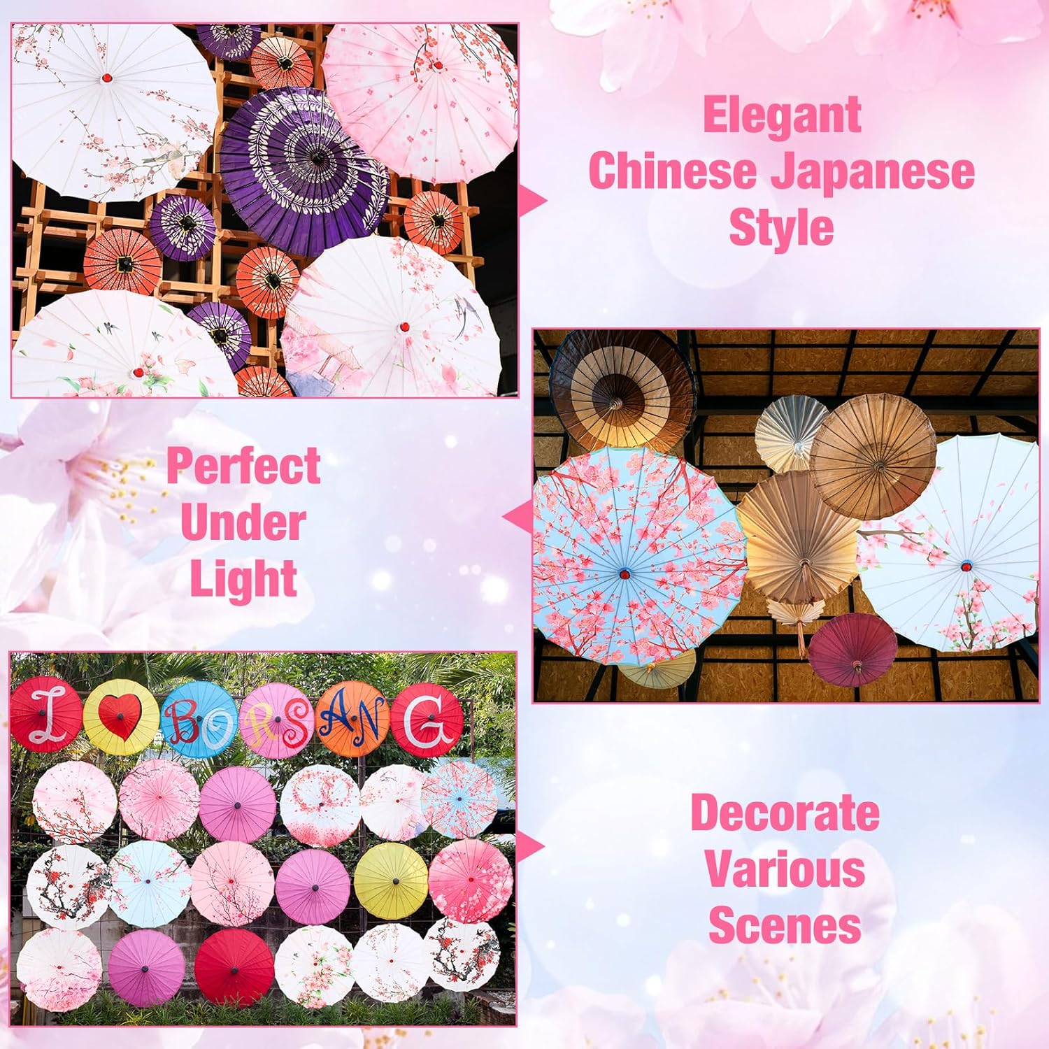 12 Pcs Chinese Oiled Paper Umbrella for Weddings 32 Inch Bamboo Silk Chinese Japanese Parasol Flower Art Dance Umbrella for Bridal Showers Favor Photography Costumes Props(Rose Red,Vibrant)