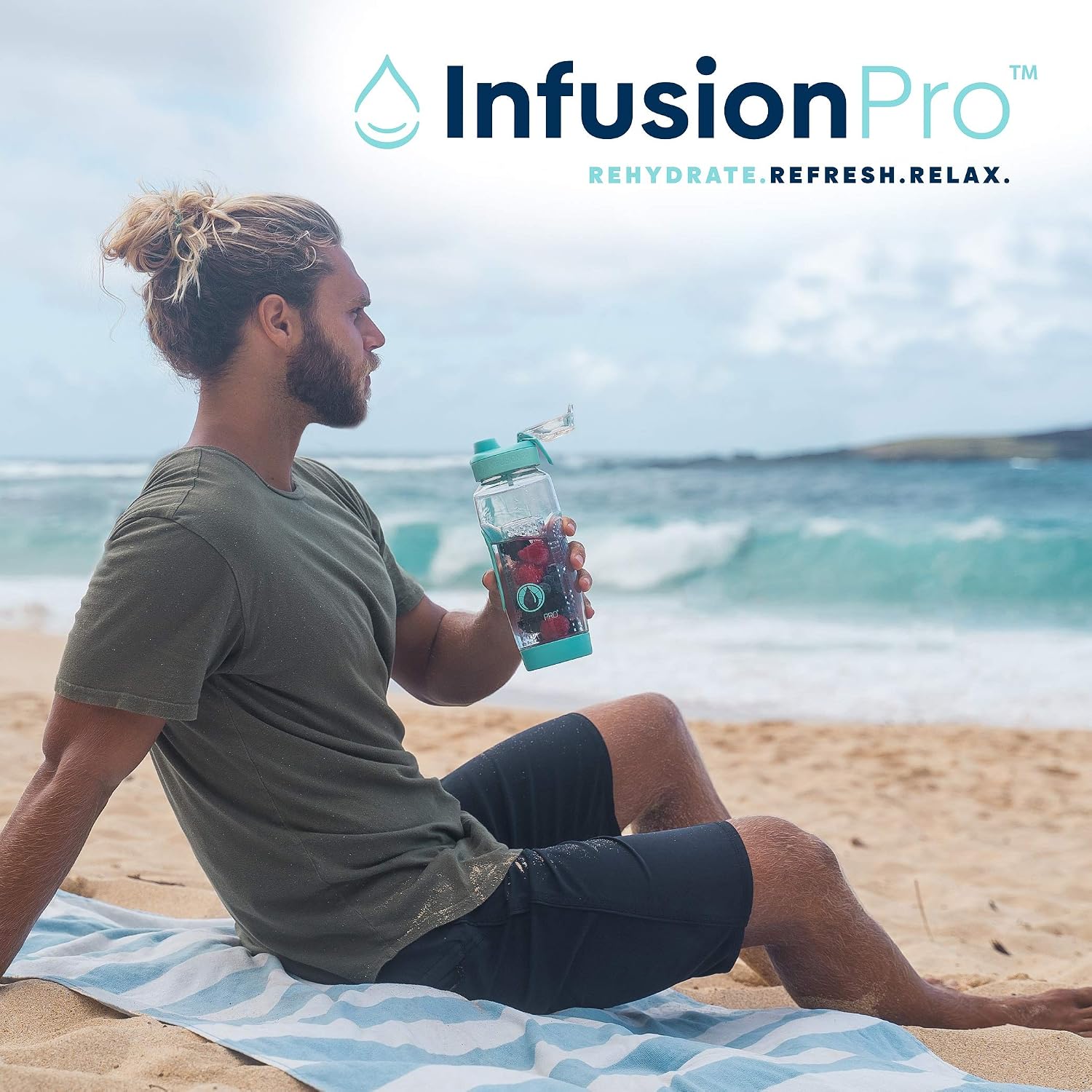 Infusion Pro 32 oz Fruit Infuser Water Bottle with Insulated Sleeve & 50 Recipe Fruit Infusion Water eBook : Bottom Loading - Image 5