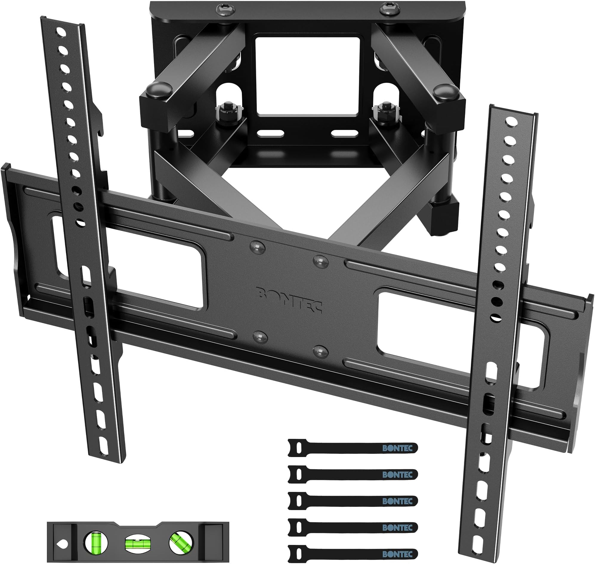 BONTEC TV Wall Bracket for 23–70 Inch LED LCD OLED Screens, Full Motion Double Arm TV Wall Mount Swivels Tilts Extends up to 380mm, Holds 45kg, Max VESA 400x400mm, Includes Spirit Level