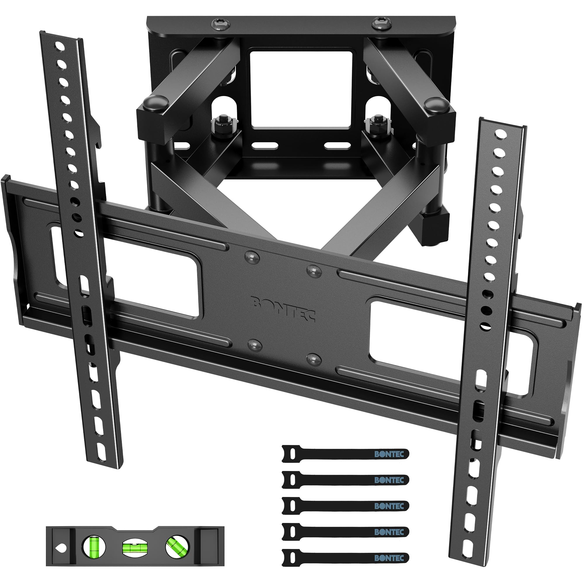 BONTEC TV Wall Mount for 23-70 Inch LED LCD, Swivels Tilts Extends Double Arm Full Motion TV Wall Bracket Holds up to 45kg, Includes HDMI Cable, Spirit Level, Max VESA 400x400mmRecycled Claim Standard Blended