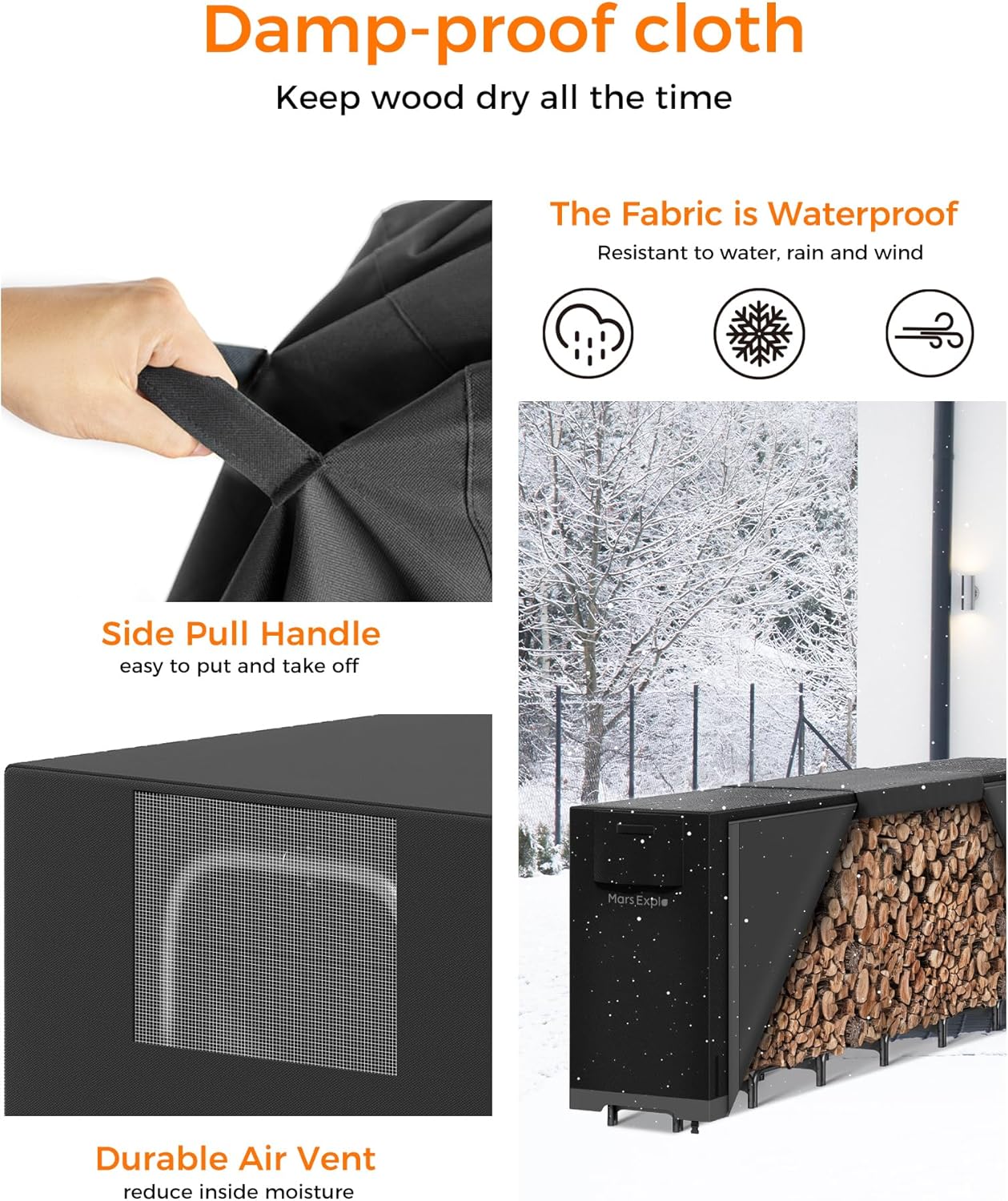 12ft Firewood Log Rack with Cover Outdoor, Heavy Duty Indoor Outdoor Firewood Storage Log Rack with Cover Combo Set Black