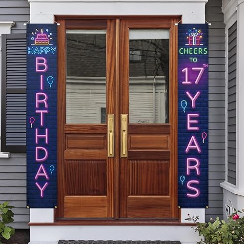 Neno Glow - Cartel de feliz cumpleaños 17 para porche, decoración colorida  Saludos a 17 años de edad, decoración temática de fiesta de cumpleaños