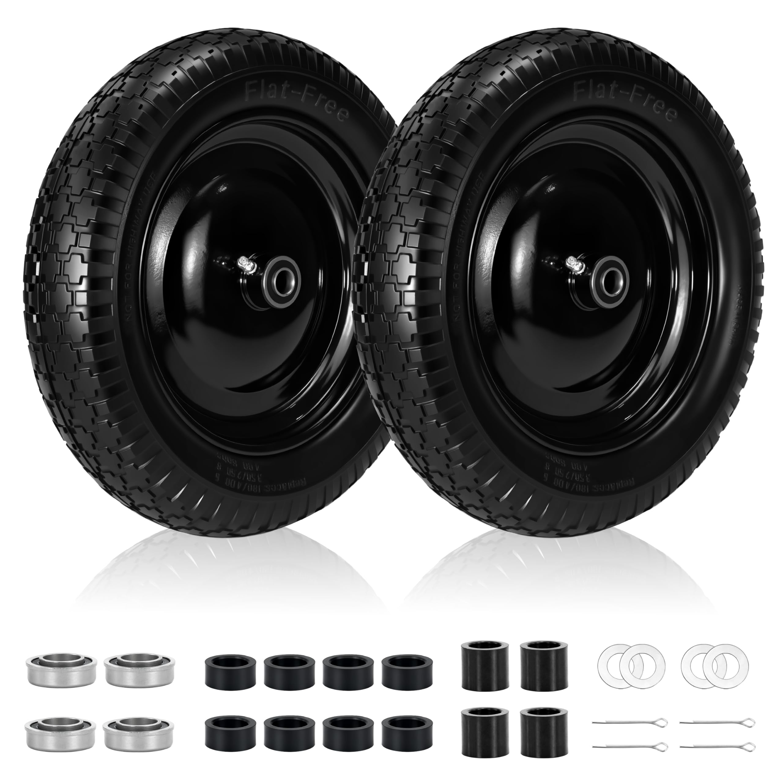 2 Pcs 4.80/4.00-8 Flat Free Tire and Wheel for Wheelbarrows &amp; Garden Carts