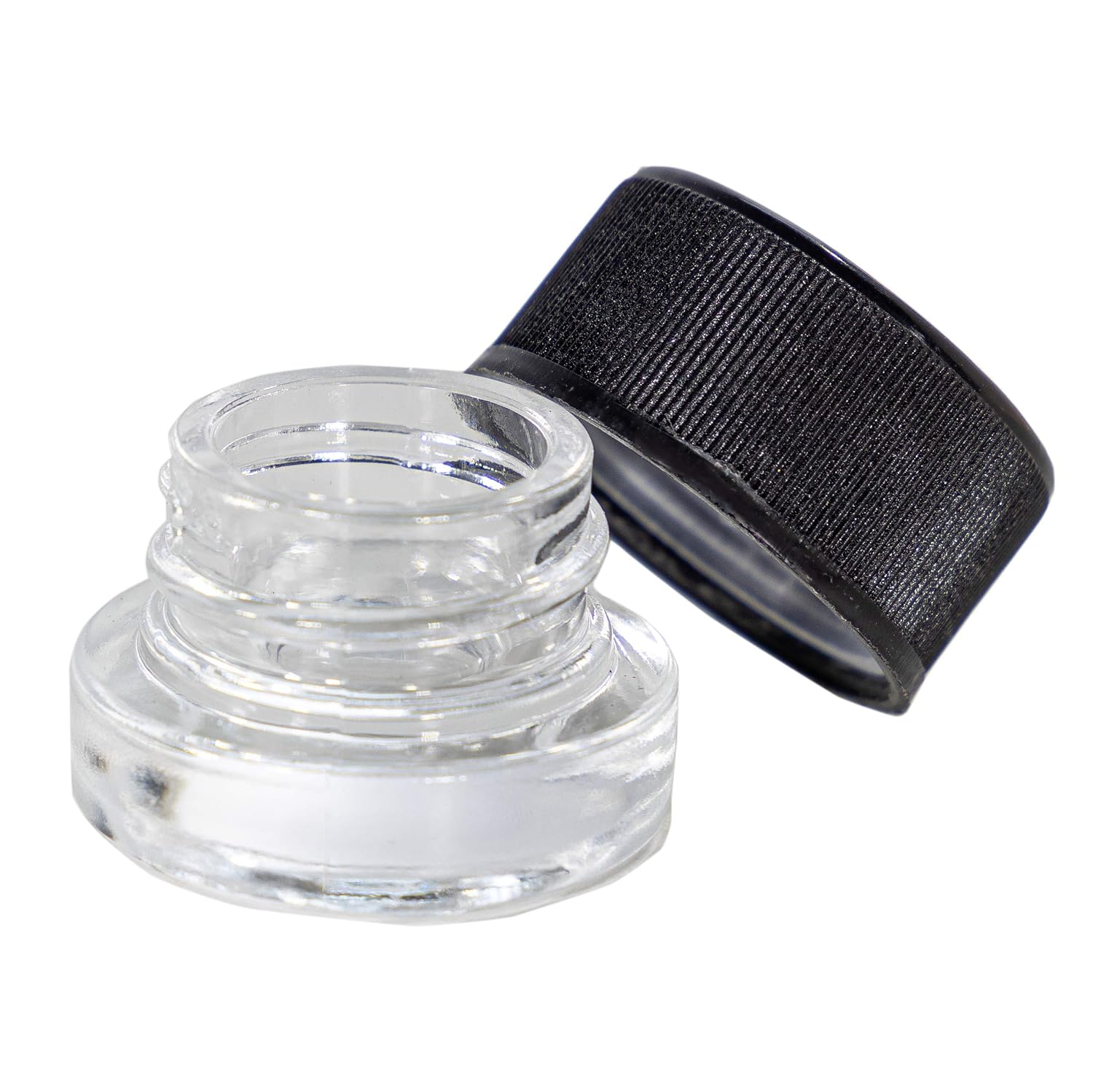 5ml Round Glass Jar Containers With Black Child Resistant Lids (CP) | Low Profile, Airtight, Twist-on Lid | Concentrate Cosmetics Jars for Oils, Cosmetics, Wax, Balm - RVTUS (12 Pack)