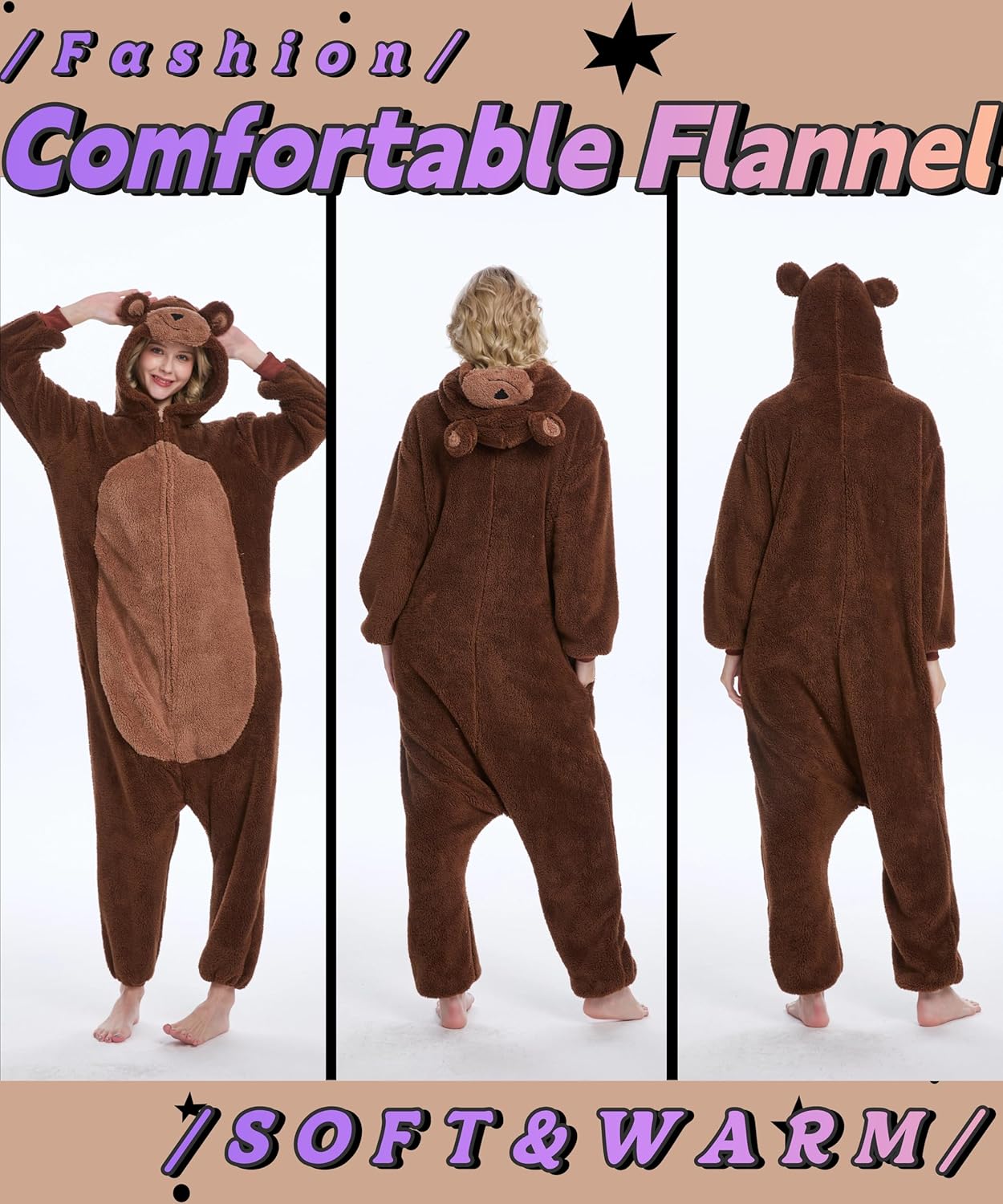 Unisex Adult Animal Onesie Pajamas, Men Women Flannel Halloween Cosplay Costume - Image 4
