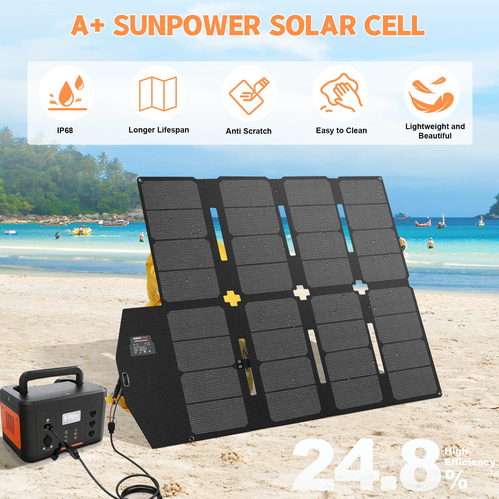 Panneau Solaire Portable Pliable 100 W SOKIOVOLA - Léger, étanche IP68, Compatible Avec La Plupart Des Power Stations - Idéal Camping Et Extérieur