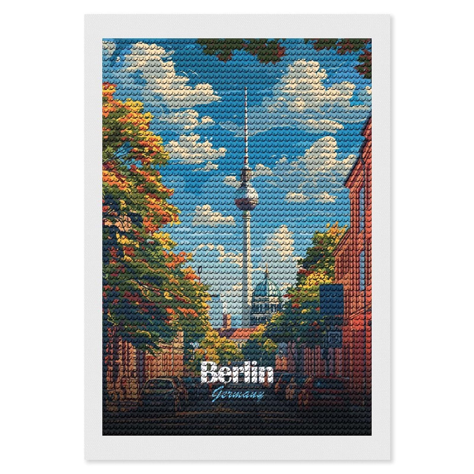 Junmoney Berlin, Germany Cityscape Illustration Diamond Painting Kit 8"x12", for Women, Simple to Start, Bedroom Decor, Christmas Gift, Good for Quiet Evenings