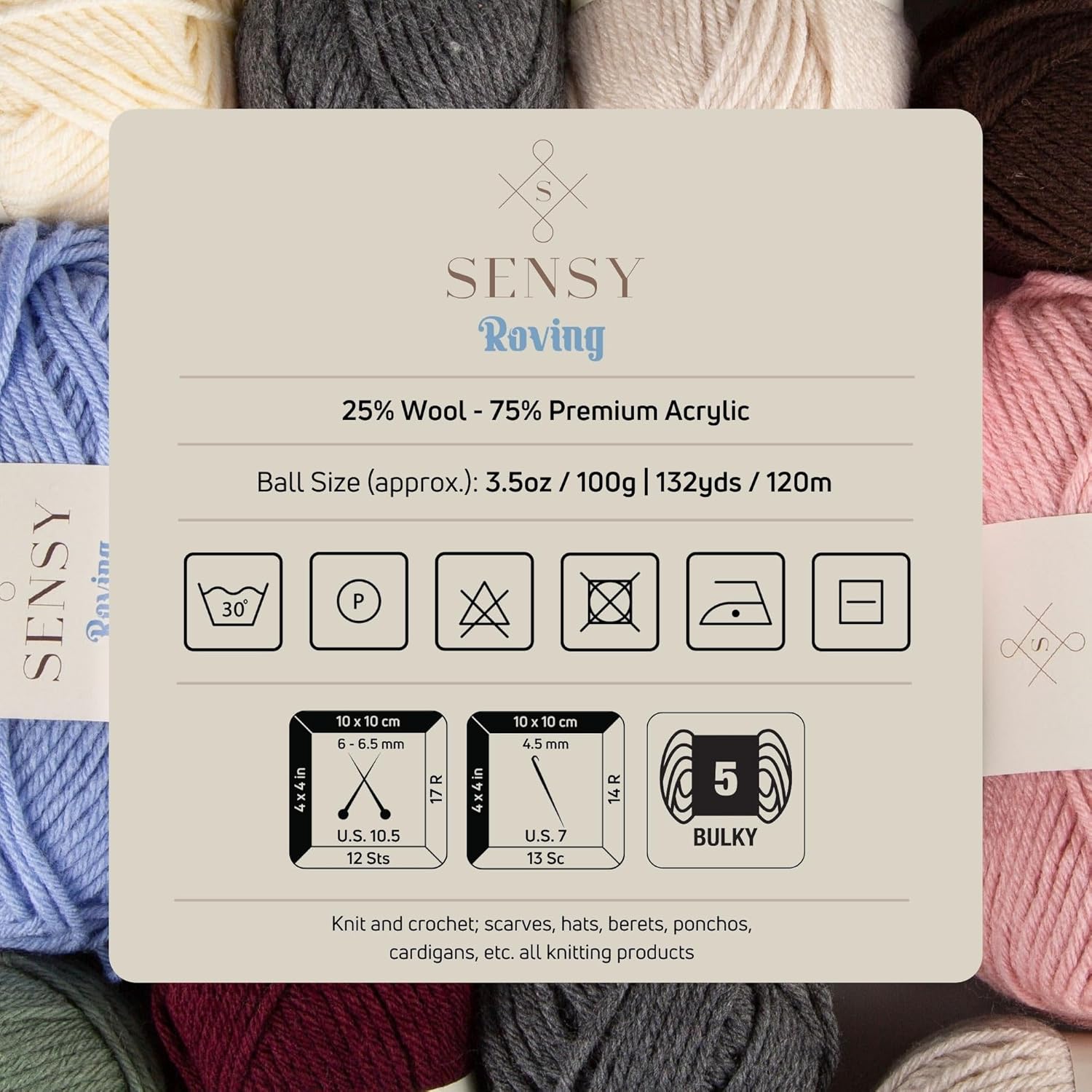 3 Skeins of Sensy Roving Yarn, 3.5 oz, 132 Yards, Gauge 5 Bulky (Black)