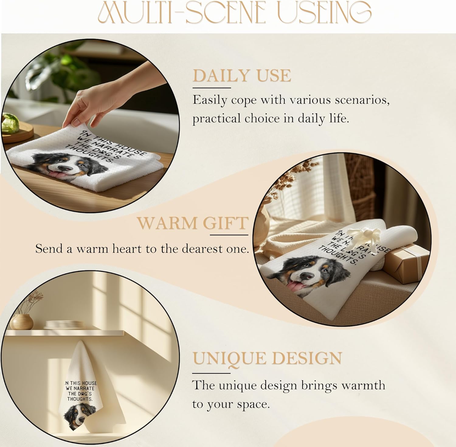 Bernese Mountain Dog Gifts Kitchen Towels, Berner Dog Dish Tea Towels for Kitchen Decor, Dogs Lovers Owner Mom Gift Decorative Hand Towel for Bathroom, 16x24 Inch - Image 6