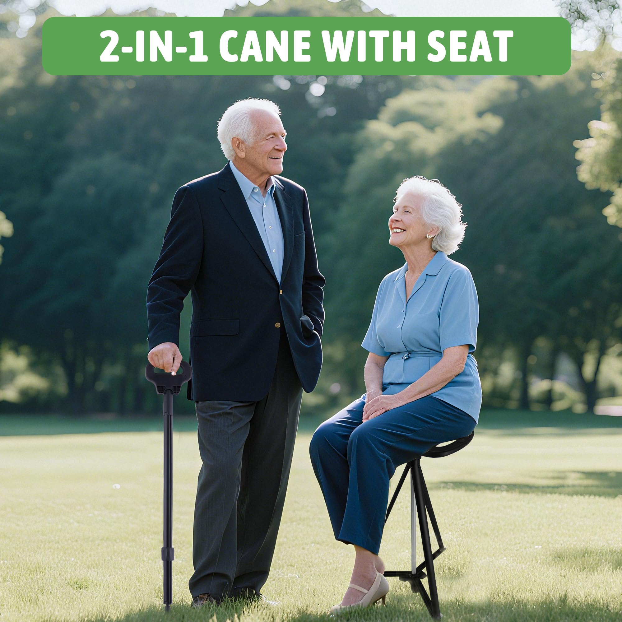 ALEVMOOM Canne de Marche avec siège, Canne Pliante Portable, béquilles Tabouret pour Adultes, Tabouret de Repos de Voyage