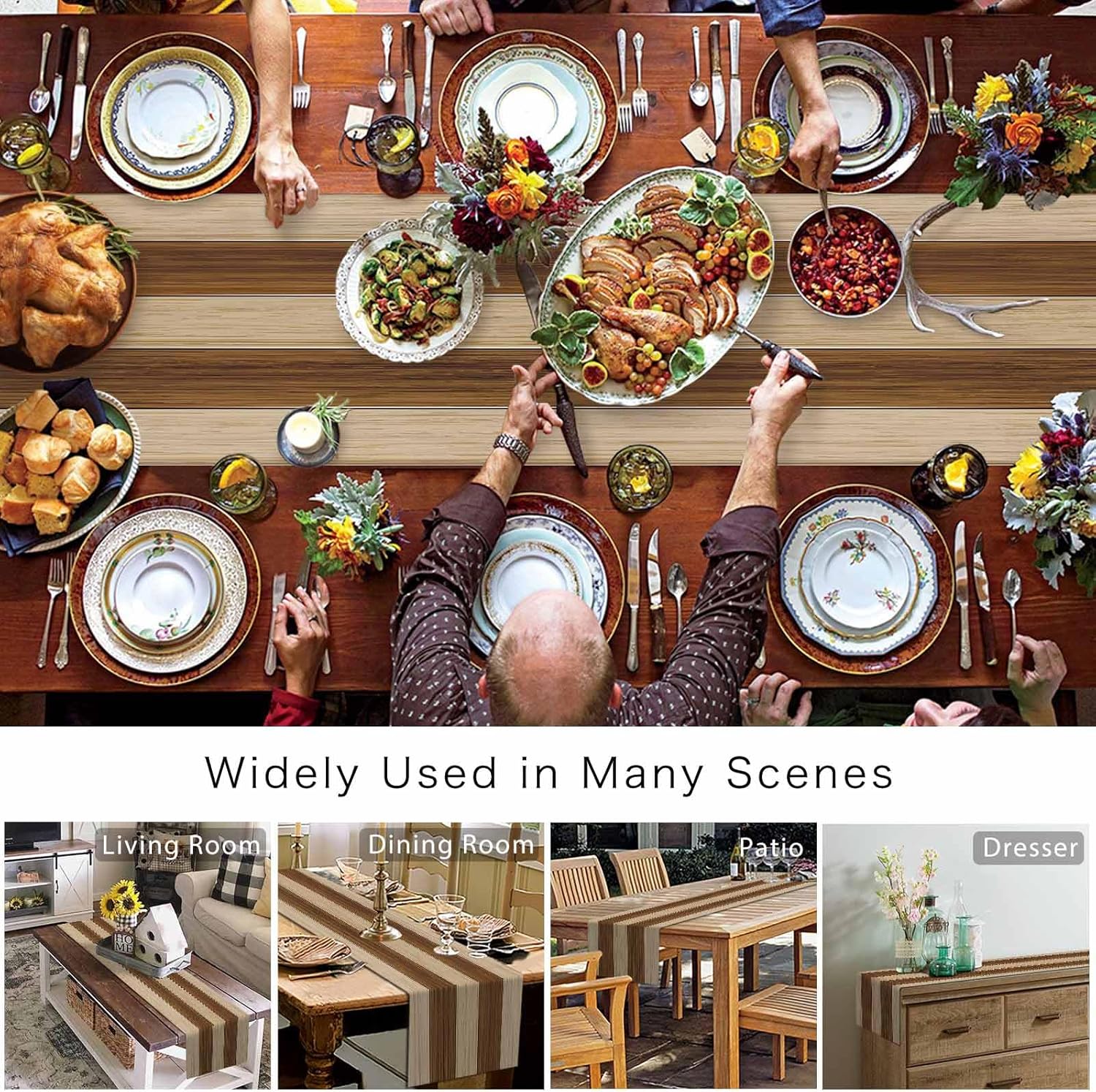 Dining Table Runner Dresser Scarves, Vintage Rustic Brown Wood Grain Table Runners 108 inches Long,Non-Slip Washable Coffee Table Runners for Wedding Party Holiday Dinner Table Decoration