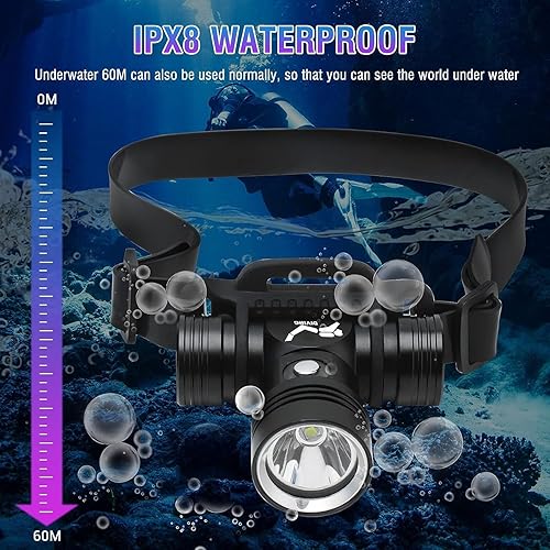 Miniatura 3 de Linterna de buceo súper brillante de alto lúmenes, lámpara de cabeza recargable subacuática buceo LED faro de buceo impermeable faro de natación