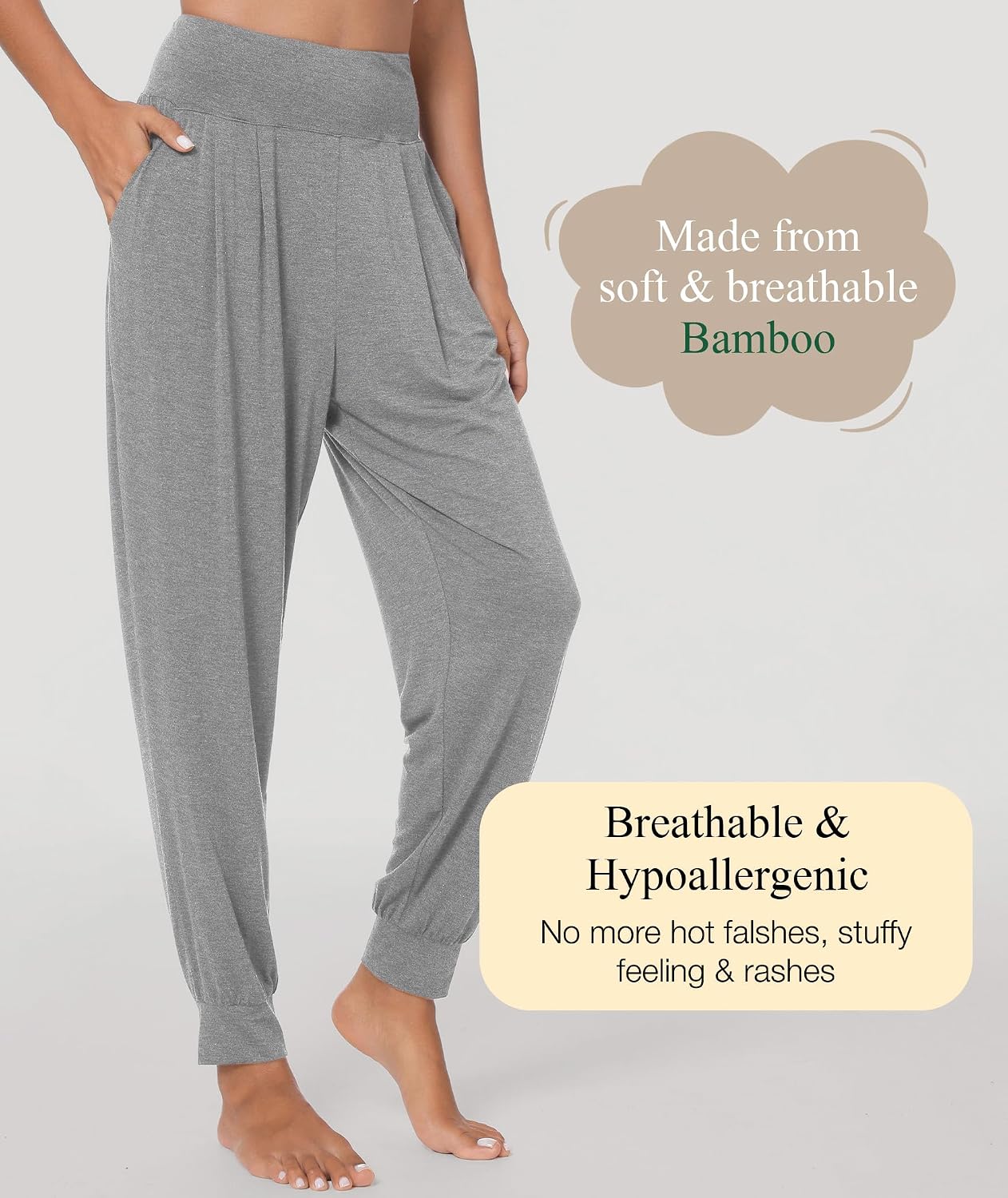 Bamboo Viscose Women's Pajama Bottoms Wide Waisted Lounge Pants with Pockets