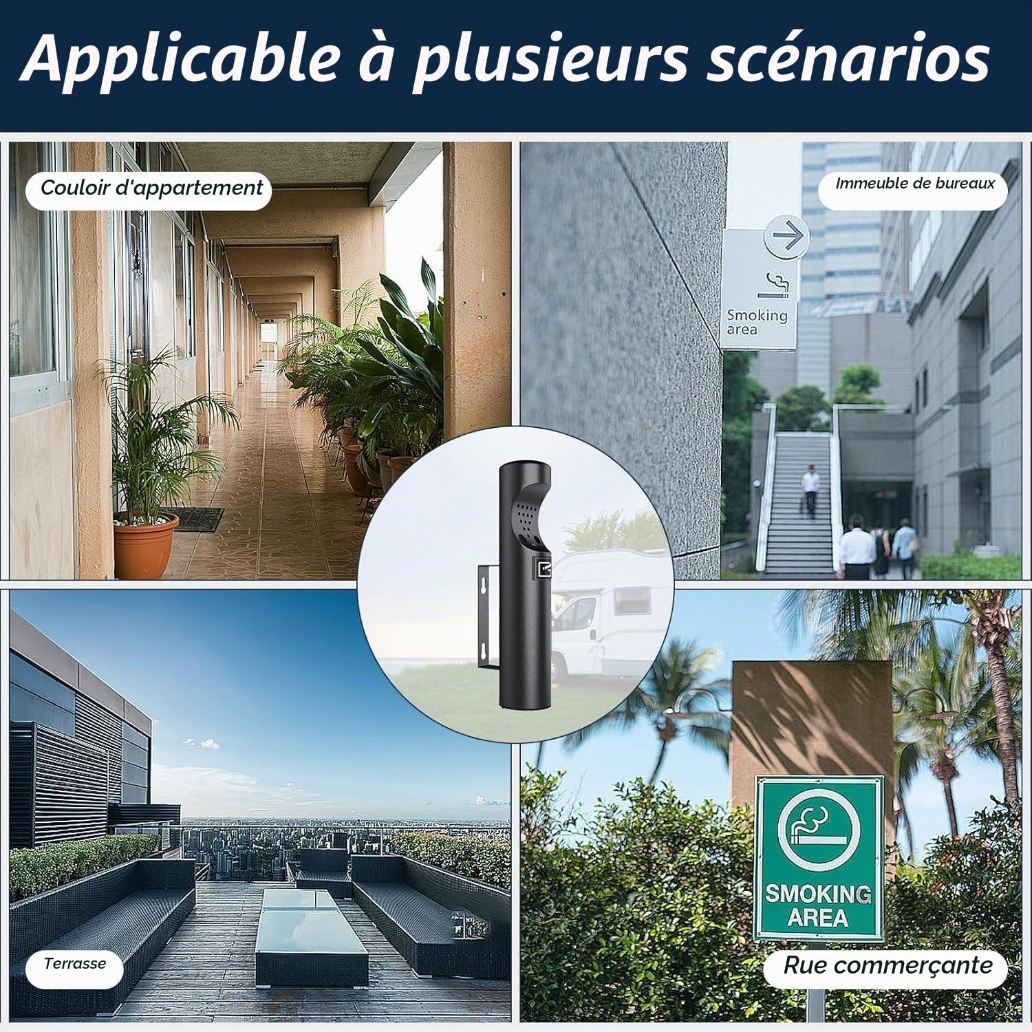 2 Pièces Cendrier Exterieur Mural, Poubelle Murale en Acier Inoxydable, Étanche Tubulaire Cendrierpublic pour Terrasse avec Serrure, Pour Terrasse, Pub, Bar, Bureau, Hôtel, Noir
