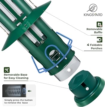 Kingsyard Squirrel Proof Bird Feeder with Removable Base, All Metal, Tube Bird Feeders for Outdoors Hanging, Easy to Clean & Refill, Dark Green