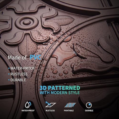 Miniatura 6 de Art3d Azulejos de techo de 2 x 2 pulgadas, panel de techo con pegamento, estilo clásico elegante, cobre antiguo