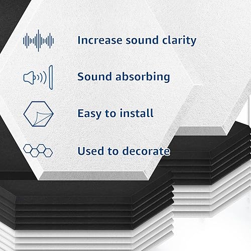 Miniatura 7 de Art3dwallpanels Paquete de 12 paneles acústicos autoadhesivos, color blanco y negro, paneles de pared insonorizados de 14 x 12 x 0.4 pulgadas,
