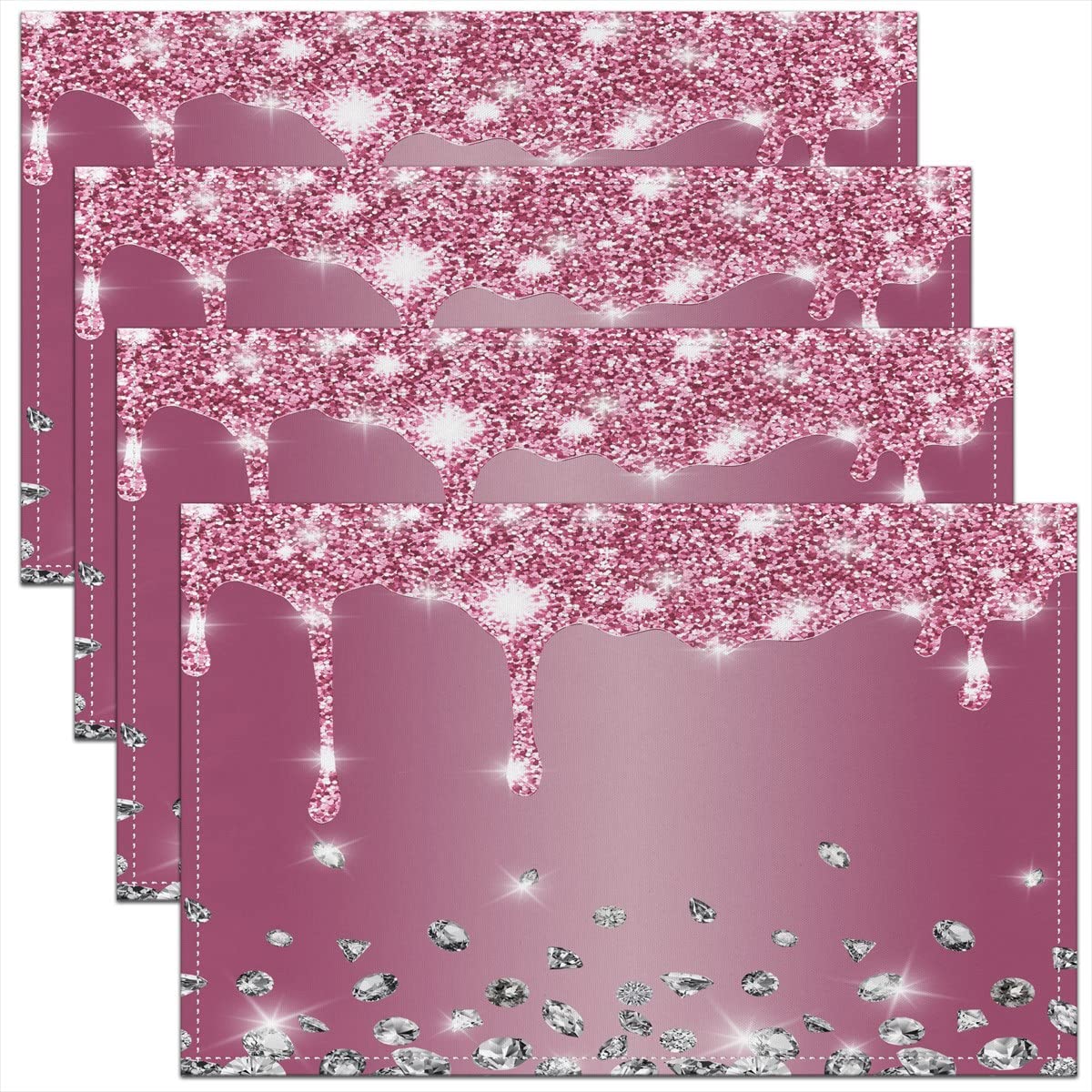 Homemissing Multicoloured 15 45X30cm Glitter Diamond Table Place Mats, Pink Silver Shiny Placemats Set Of 4 Luxury Texture Colorful Bling Modern Placemat For Kitchen Dining Table Indoor Outdoor