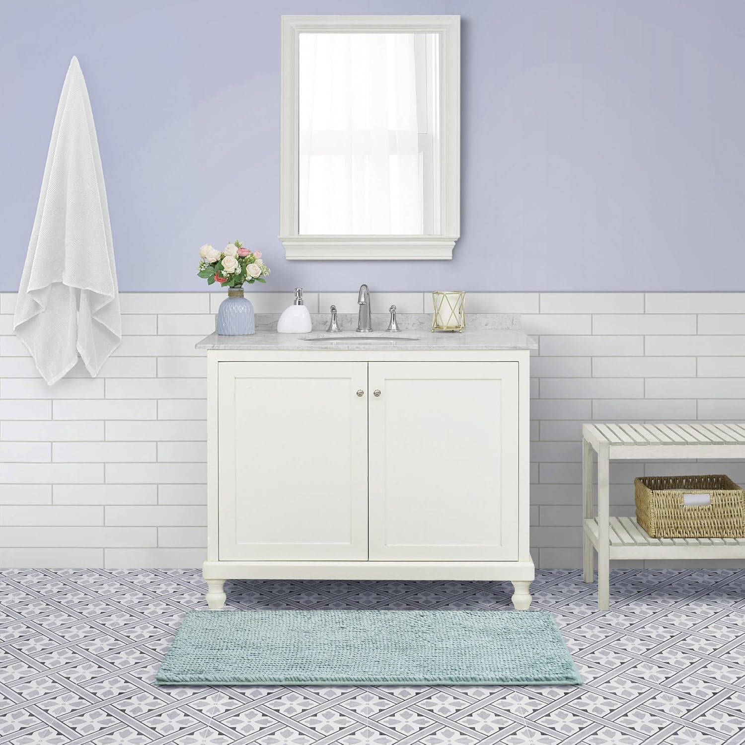 Laura Ashley Butter Chenille Bath Rug, Absorbent Shaggy Bathroom Mat, Non Slip Plush Carpet Rugs for Tub and Sink - (27'' x 45'') Sage Green