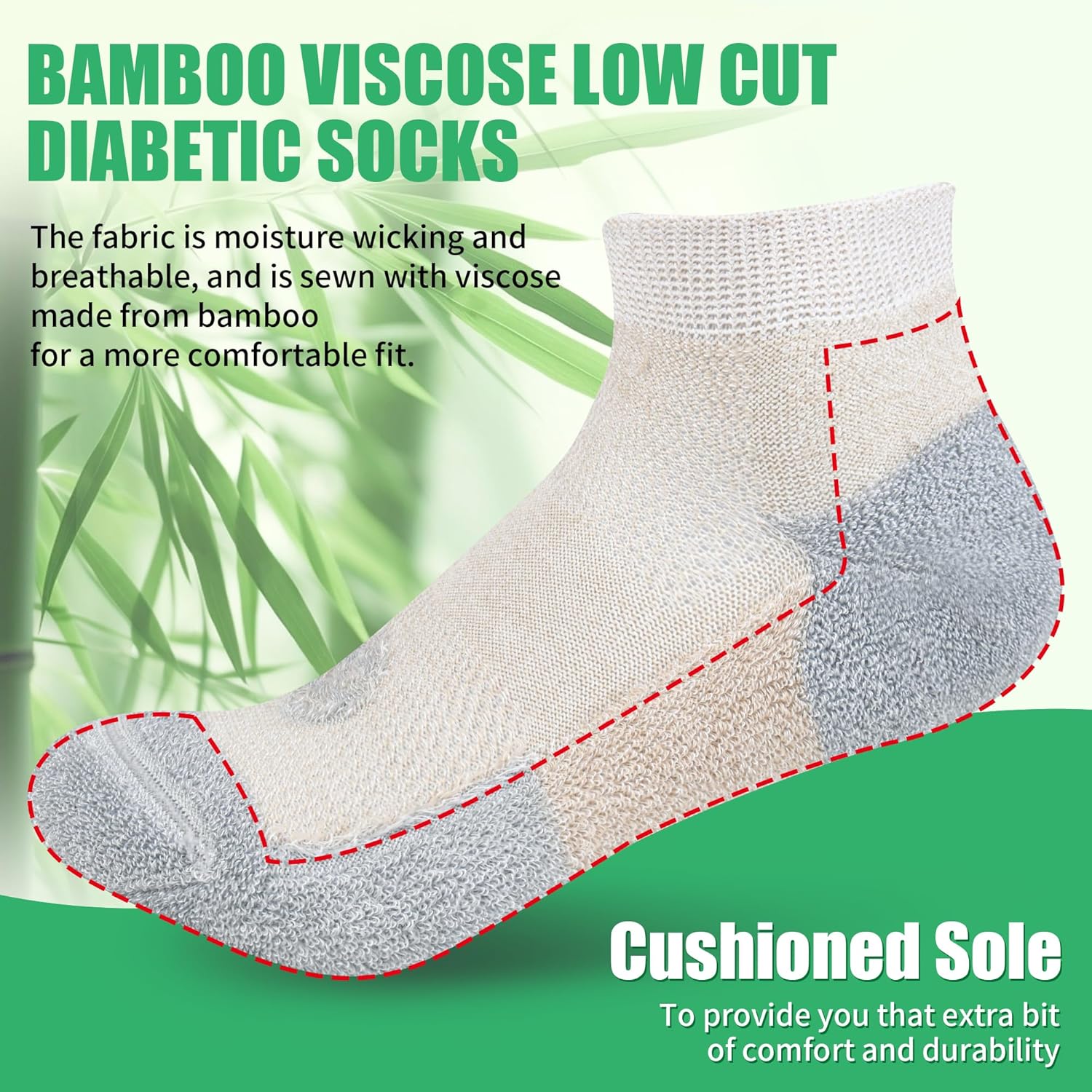 Diabetic Socks for Men,6 Pairs Low Cut Diabetic Neuropathy Socks for Men 9-11/10-13(Light Brown+White+Beige+Dark Brown+Dark Grey+Black-Small) - Image 4