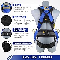 Vista 3 de TRSMIMA Arnés de seguridad para protección contra caídas, kit de arnés de techo para hombre, arnés de construcción de cuerpo completo con cordón