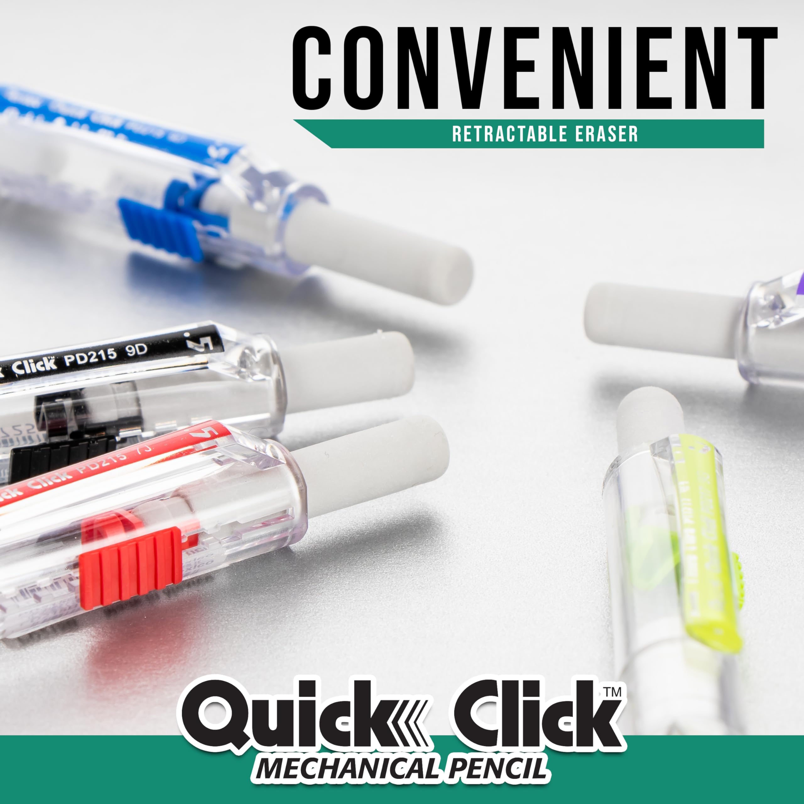 Pentel Quick Click - Portaminas (0,5 mm), incluye mina de recambio y gomas de borrar, paquete de 8 lápices (PD215LEBP8)