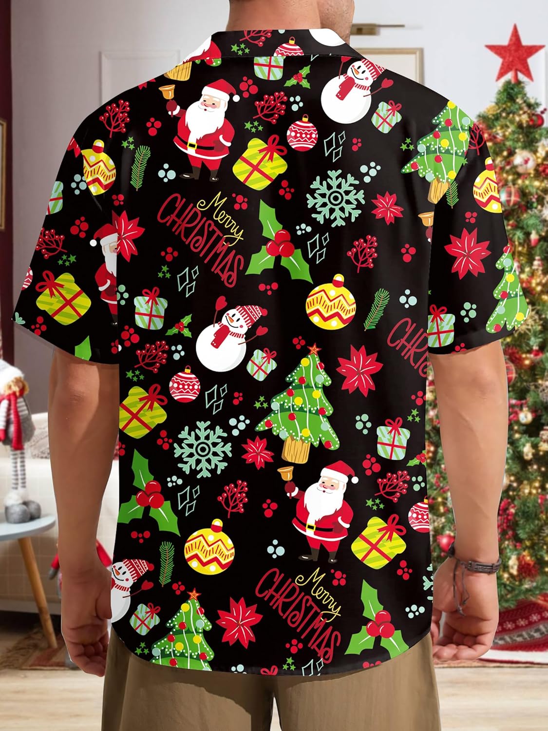 Christmas Shirts for Men: Christmas Hawaiian T Shirt Santa Vacation Short Sleeve Button Down Tee Tops - Image 4