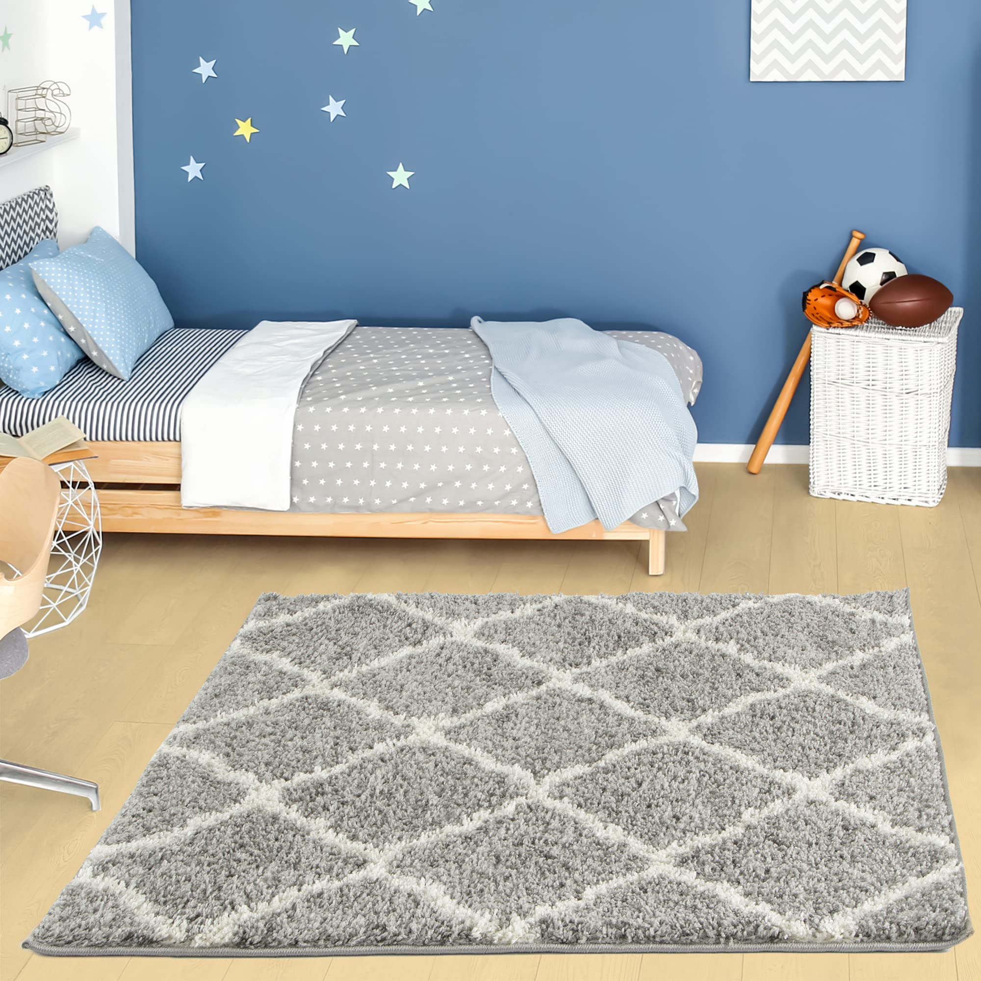 The Rugs Unisex Grey Soft Moroccan Shaggy Rugs & Runners & Ivory Living Room | Size: 120Cm X 120Cm