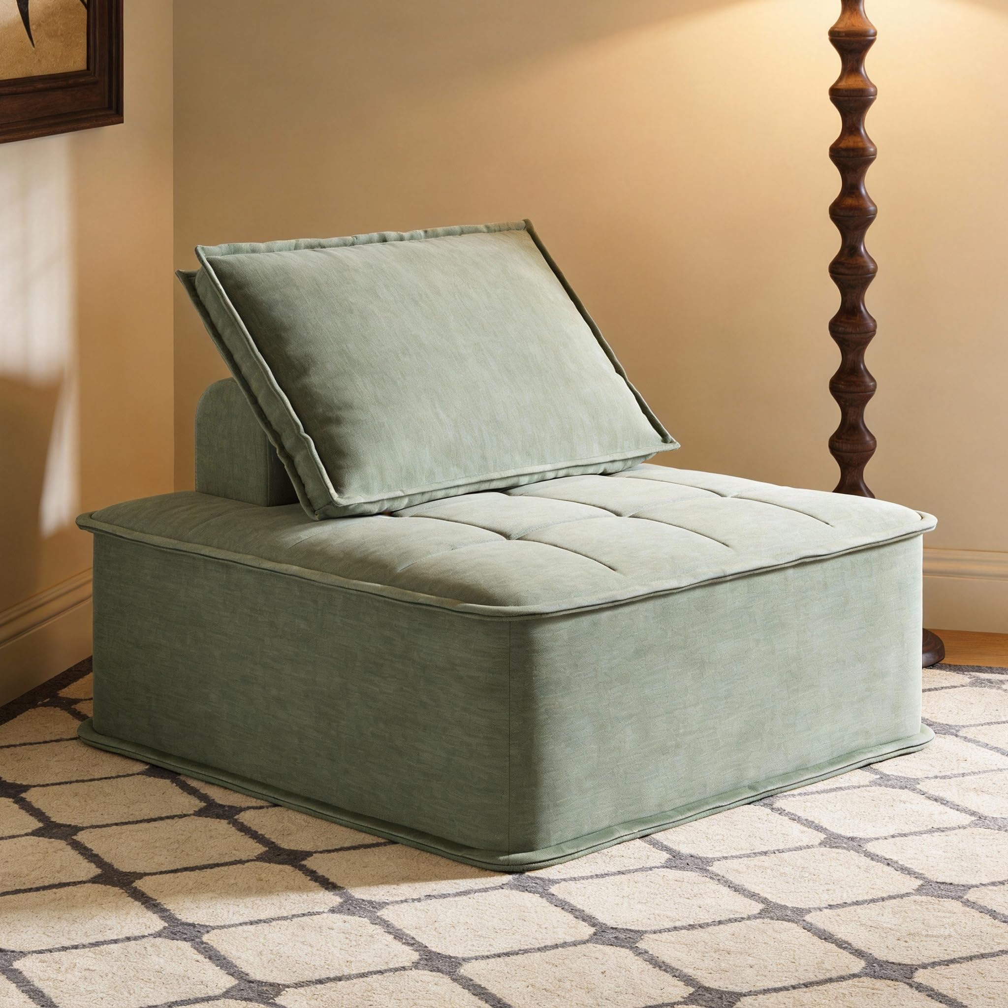 Generic Single Seater Modular Sofa, Cotton Linen Frame-Free Armless Sofa Chair, Modern Minimalist Floor Cushion with Removable Pillow for Living Room & Small Apartment (Green)