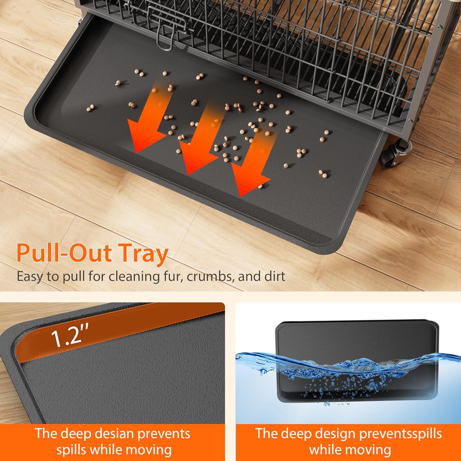 Dog Crate Furniture, 32.5" L Indoor Kennel with Double Doors, Sturdy Dog Cage with Easy Assembly, Wheels & Removable Tray, Rustic Grey