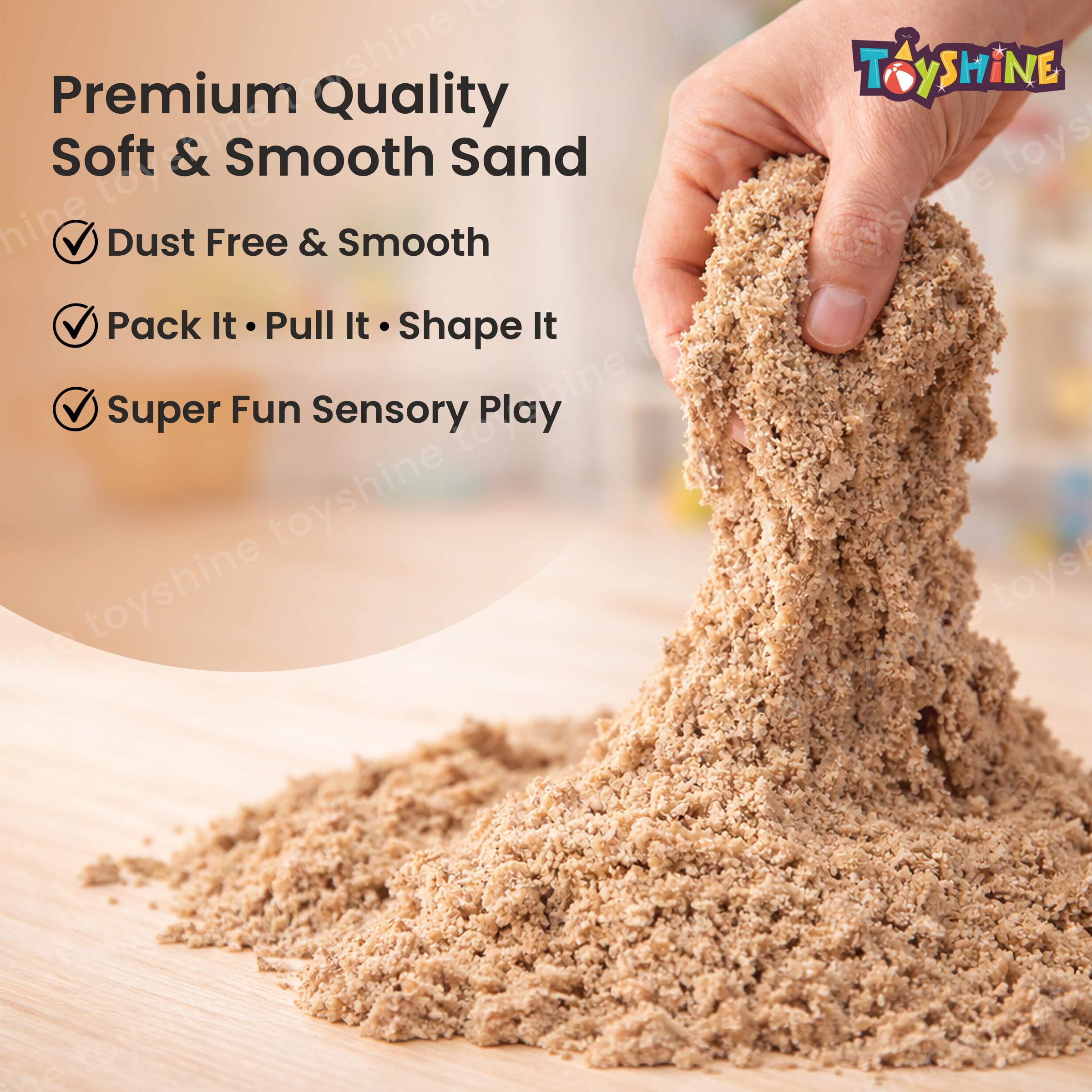Toyshine 1 Kg Creative Sand for Kids with 12 Play Molds | Kids Activity Toy Soft Sand Clay - Natural Color