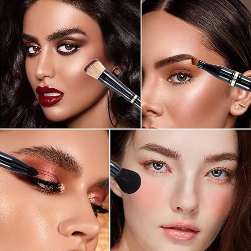 Miniatura 4 de Ponhey Juego de brochas de maquillaje de viaje 4 en 1, cepillo de maquillaje de viaje desmontable con estuche para base, polvo suelto, corrector,