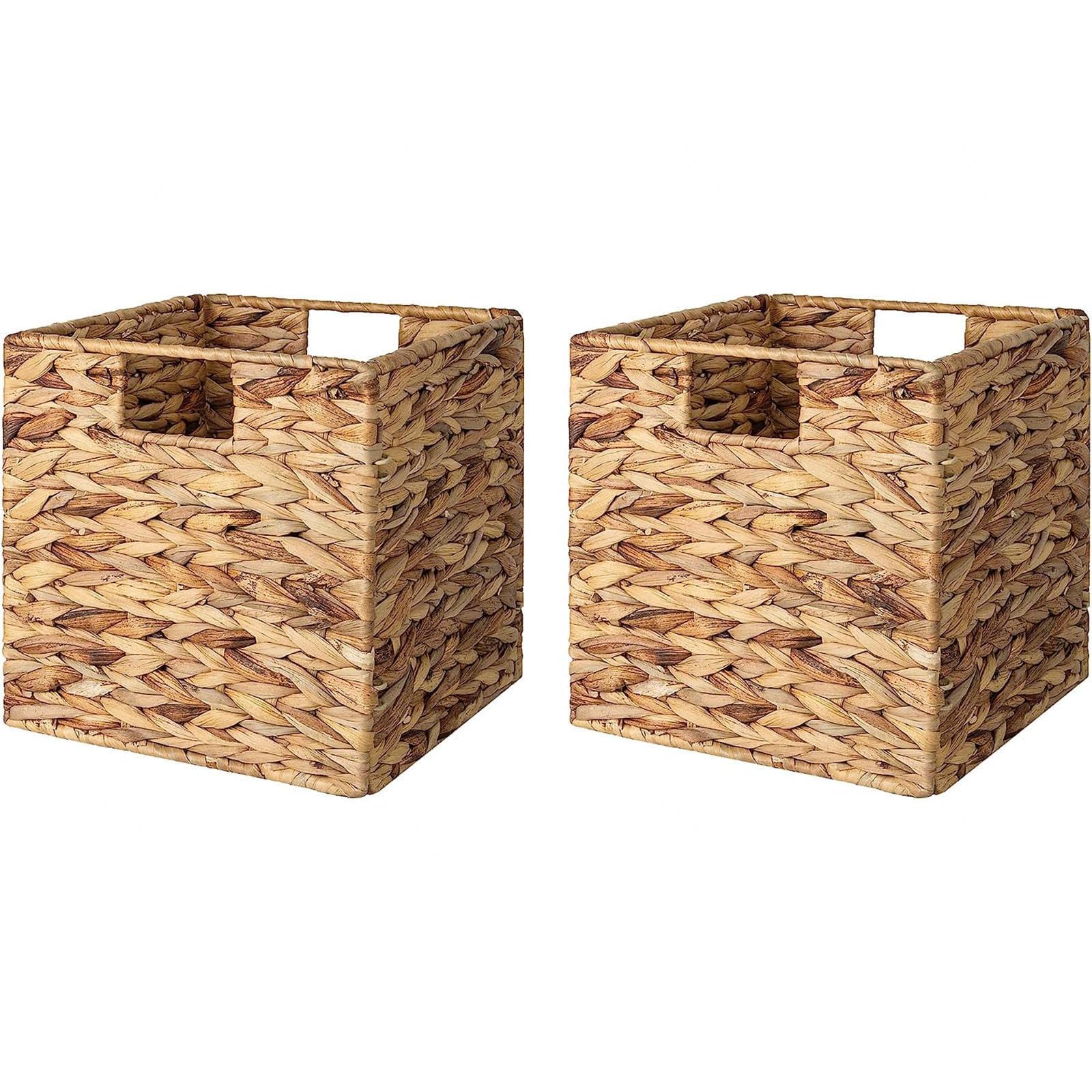 VIDECOR Cestas de Mimbre para Almacenamiento con Forros, Cestas de Almacenamiento de Jacinto de Agua para Organizar, Cubos de Almacenamiento de Mimbre Tejidos a Mano,2Pack