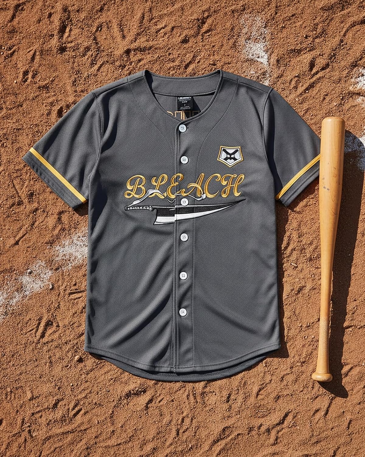 Bleach Baseball Jersey Men's Ichigo Anime Mesh Button Front Short Sleeve Shirt